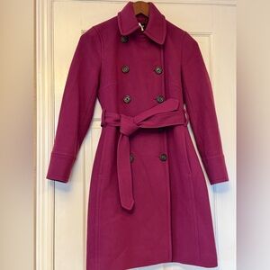 J. Crew Magenta Double-Breasted Trench Coat